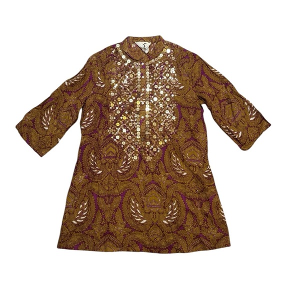 ✨ Figue Boho Metallic Sequin Embellished Tunic Top 👗 Festival Blouse Medium NWOT - Picture 1 of 4
